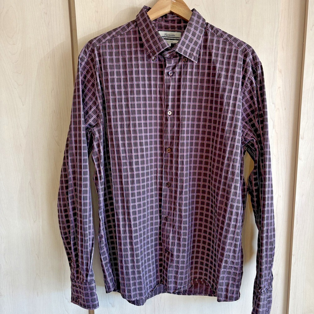 Facconable MultiColor Grid Pattern Button Down 10… - image 1